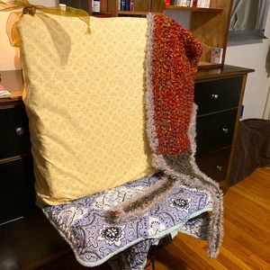 Hand knitted in Humboldt County festie hat scarf, acrylic yarn w/ lurex ✨ detail